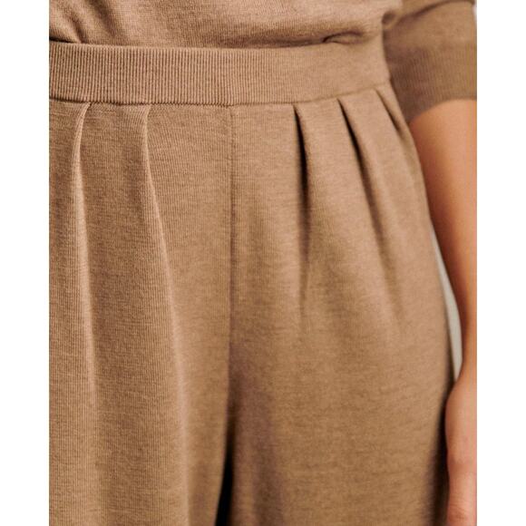 Sezane LouLou Knit Trousers Wide Leg Pleats Women’s Medium Tan Brown Minimalist - Picture 2 of 11